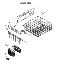 Lower Rack Diagram and Parts List for KUDS25SEWH0  KitchenAid Dishwasher