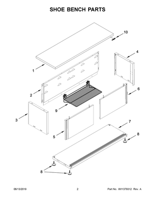 Shoe Bench Parts Diagram and Parts List for GAGB54SBJSG00  Whirlpool Cabinet