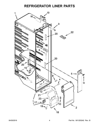 Refrigerator Liner Parts Diagram and Parts List for KRSC503ESS01  Whirlpool Refrigerator