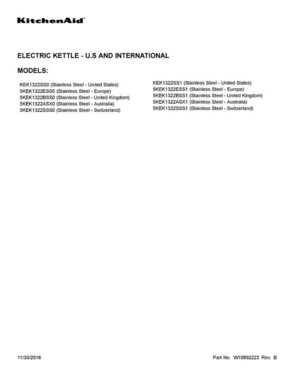 01 - Cover Sheet Diagram and Parts List for 5KEK1322BSS1  KitchenAid Dishwasher