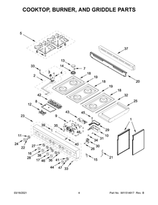 Cooktop, Burner, And Griddle Parts Diagram and Parts List for JGRP548HL01  Whirlpool Range