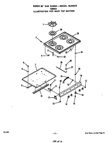 Main Top Diagram and Parts List for 1266*0A  Roper Range