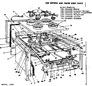 Top Section And Outer Body Parts Diagram and Parts List for 1553546640  Kenmore Range