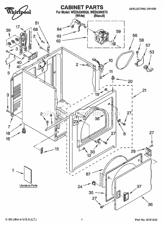 CABINET PARTS Diagram and Parts List for WED5300SQ0  Whirlpool Dryer