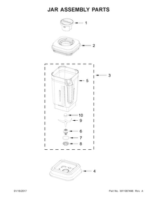 Jar Assembly Parts Diagram and Parts List for 5KSB7068BOB0  KitchenAid Blender