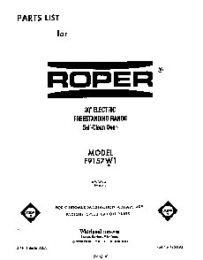 Front Cover Diagram and Parts List for F9157*1  Roper Range