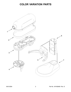 Color Variation Parts Diagram and Parts List for 5KSM70SHXBBK0  KitchenAid Mixer