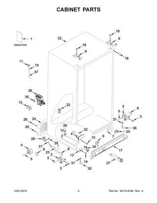 Cabinet Parts Diagram and Parts List for WRS311SDHM02  Whirlpool Refrigerator