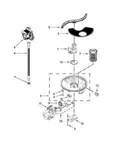 Pump, Washarm And Motor Parts Diagram and Parts List for 66513272K117  Kenmore Dishwasher