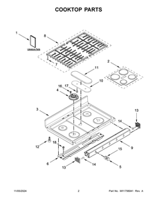 02 - Cooktop Parts Diagram and Parts List for KFGD500EWH11  Whirlpool Range
