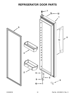 Refrigerator Door Parts Diagram and Parts List for WRSA71CIHN00  Whirlpool Refrigerator