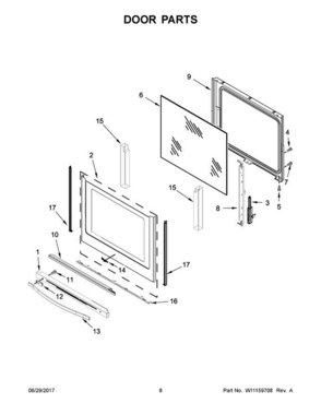 05 - Door Parts Diagram and Parts List for YWFE745H0FE1  Whirlpool Range