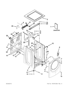 Top And Cabinet Parts Diagram and Parts List for WFW70HEBW1  Whirlpool Washer