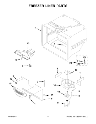 Freezer Liner Parts Diagram and Parts List for IX3HHGXSS001  Whirlpool Refrigerator