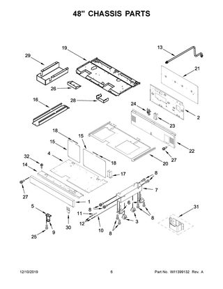 48" Chassis Parts Diagram and Parts List for KFDC558JAV00  Whirlpool Range