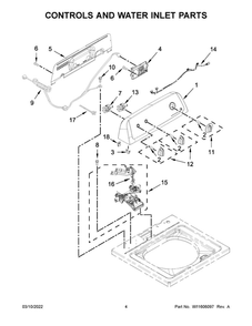 Controls And Water Inlet Parts Diagram and Parts List for ITW4871FW3  Whirlpool Washer