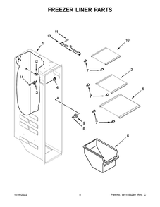 Freezer Liner Parts 2 Diagram and Parts List for WRS315SDHM08  Whirlpool Refrigerator