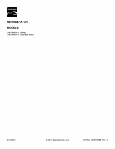 Cover Sheet Diagram and Parts List for 59679463410  Kenmore Refrigerator