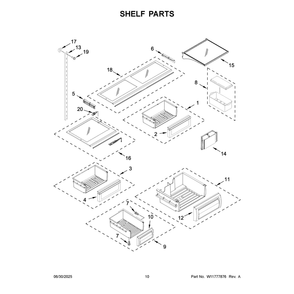 Shelf Parts Diagram and Parts List for KBFN536SPS00  KitchenAid Refrigerator