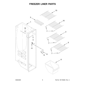 Freezer Liner Parts Diagram and Parts List for WRS315SNHB09  Whirlpool Refrigerator