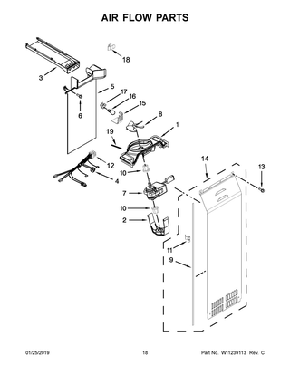 Air Flow Parts Diagram and Parts List for WRSA71CIHN00  Whirlpool Refrigerator