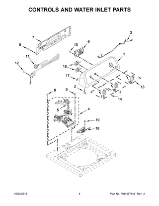 Controls And Water Inlet Parts Diagram and Parts List for 4KWTW5600JW0  Whirlpool Washer