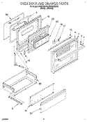 OVEN DOOR AND DRAWER Diagram and Parts List for SF380PEWN0  Whirlpool Range