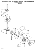 BRAKE, CLUTCH, GEARCASE, MOTOR AND PUMP PARTS Diagram and Parts List for 6ALBR6245MW0  Whirlpool Washer