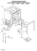 TUB AND FRAME PARTS Diagram and Parts List for DU1100XTPBA  Whirlpool Dishwasher