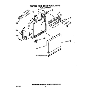 Frame And Console Diagram and Parts List for WU300X2  Roper Dishwasher