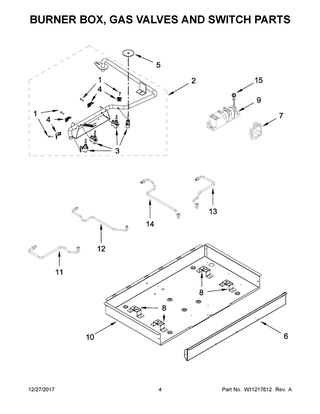 Burner Box, Gas Valves And Switch Parts Diagram and Parts List for WCG55US0HS00  Whirlpool Cooktop