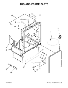 Tub And Frame Parts Diagram and Parts List for WDF520PADM7  Whirlpool Dishwasher