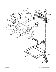 Top And Console Parts Diagram and Parts List for 3LWGD4800YQ3  Whirlpool Dryer