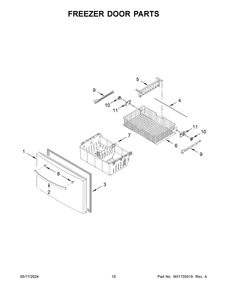 Freezer Door Parts Diagram and Parts List for WRF555SDHW10  Whirlpool Refrigerator