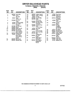 Dryer Bulkhead Parts Page 2 Diagram and Parts List for LTE6243AN2  Whirlpool Washer Dryer Combo