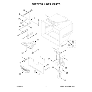 Freezer Liner Parts Diagram and Parts List for KRBL109ESS06  KitchenAid Refrigerator
