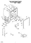 TUB AND FRAME PARTS Diagram and Parts List for DU1048XTPS4  Whirlpool Dishwasher