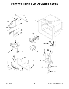 Freezer Liner And Icemaker Parts Diagram and Parts List for MFF2558FEZ07  Whirlpool Refrigerator