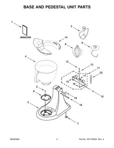 03 - Base And Pedestal Unit Parts Diagram and Parts List for 5KSM150PSEAC5  Whirlpool Mixer