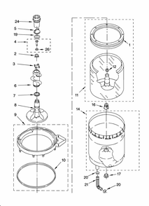 Agitator, Basket And Tub Parts Diagram and Parts List for 11084764301  Kenmore Washer Dryer Combo