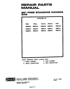 Cover Page-text Only Diagram and Parts List for 1395*1A  Roper Range
