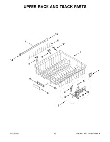 07 - Upper Rack And Track Parts Diagram and Parts List for KDPM604KBS3  Whirlpool Dishwasher