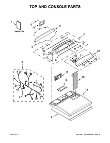 Top And Console Parts Diagram and Parts List for 11077132412  Kenmore Dryer