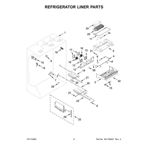 Refrigerator Liner Parts Diagram and Parts List for KBBR336SPS00  KitchenAid Refrigerator