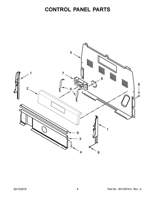 Control Panel Parts Diagram and Parts List for YWFE520S0FW2  Whirlpool Range