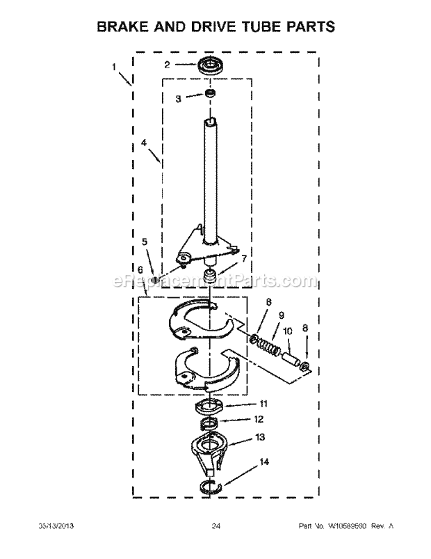 Brake And Drive Tube Parts Diagram and Parts List for LTE5243DQB  Whirlpool Washer Dryer Combo