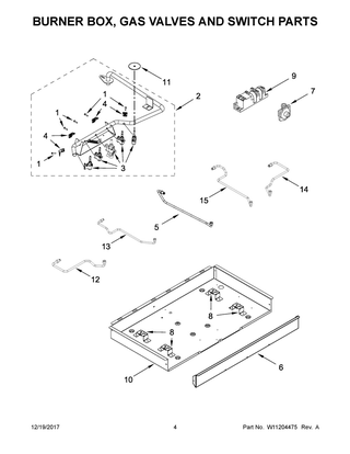 Burner Box, Gas Valves And Switch Parts Diagram and Parts List for WCG77US0HS00  Whirlpool Cooktop