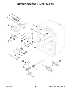 Refrigerator Liner Parts Diagram and Parts List for WRFF5333PZ02  Whirlpool Refrigerator