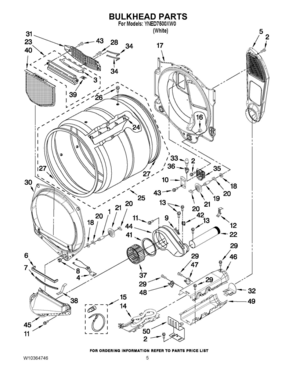 03 - BULKHEAD PARTS Diagram and Parts List for YNED7500XW0  Whirlpool Dryer