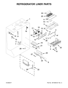 Refrigerator Liner Parts Diagram and Parts List for KBFN406ESS01  KitchenAid Refrigerator